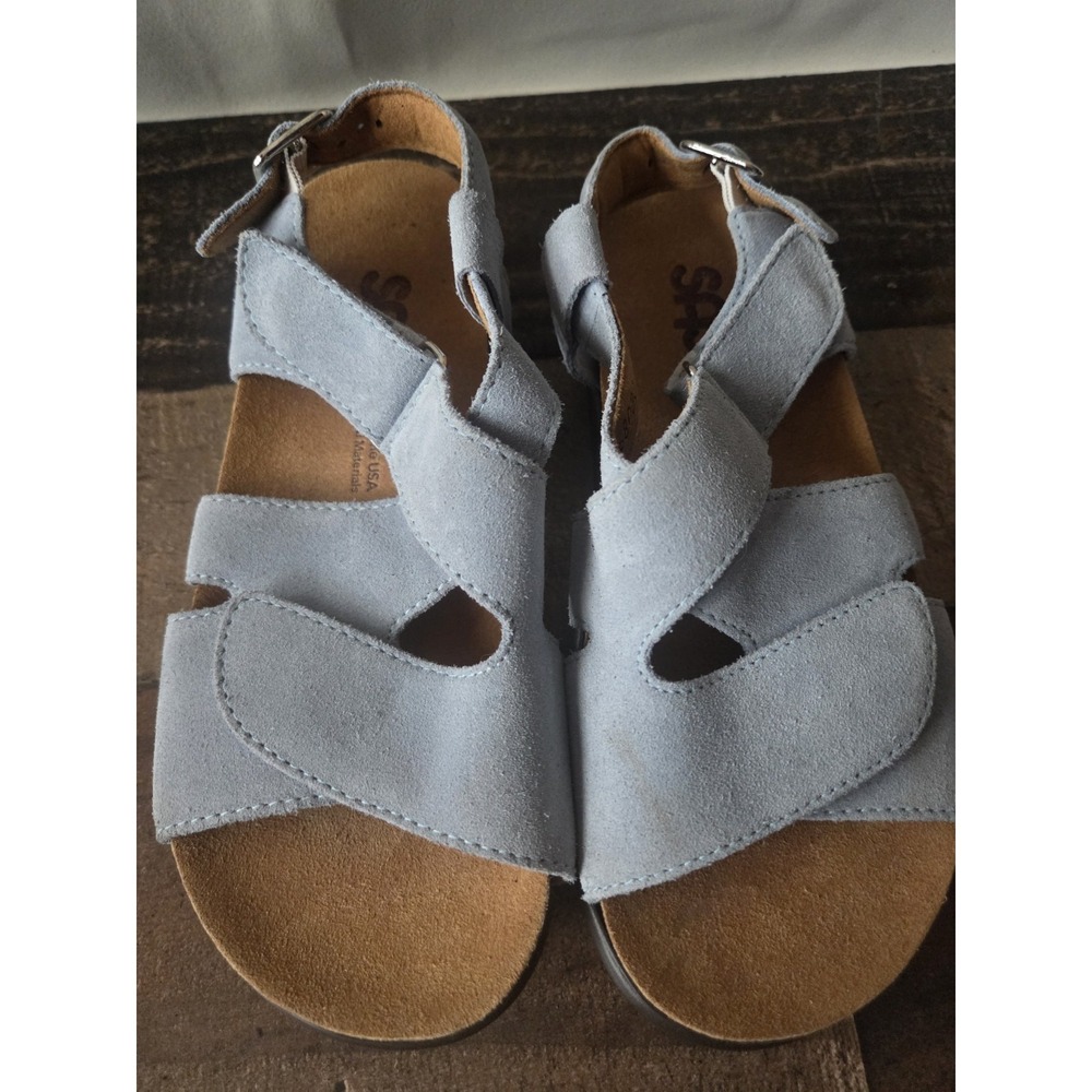 SAS Huggy Sandals Womens 5 M Light Blue Slingback Buckle Strap Casual Wedge